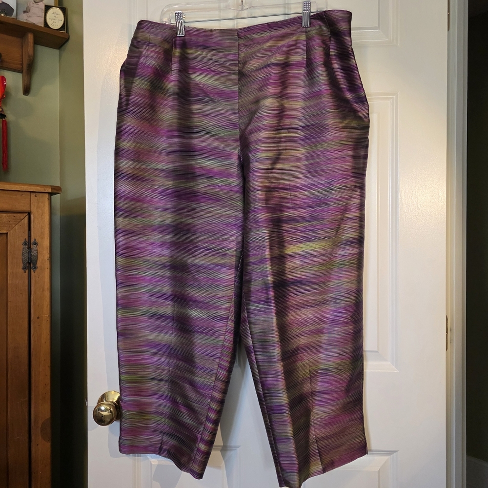 Vintage Y2K Silk Striped Due Per Due Cropped Pants High Waist Shimmery EUC 20W - Picture 13 of 13